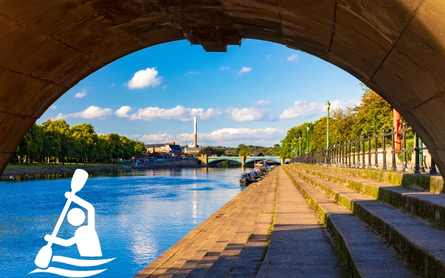 Kayaking in Nottingham featuring a view of the river Trent on a bright spring day